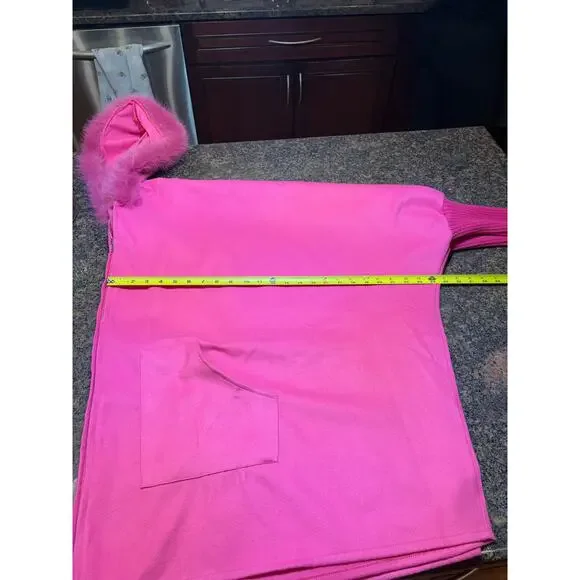 Hot Pink Zip Up Jacket Faux Fur Trim on Hood Size 2XL Runs Big - Picture 7 of 11
